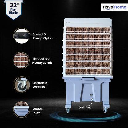 Cyclone 24 Desert Air Cooler | 24" Fan Blade | 150L Tank Capacity | 400W High-Performance Cooling | 750 Sq. Ft. Coverage | Auto Swing | Three Side Honeycomb Pads | Lockable Wheels | Grey