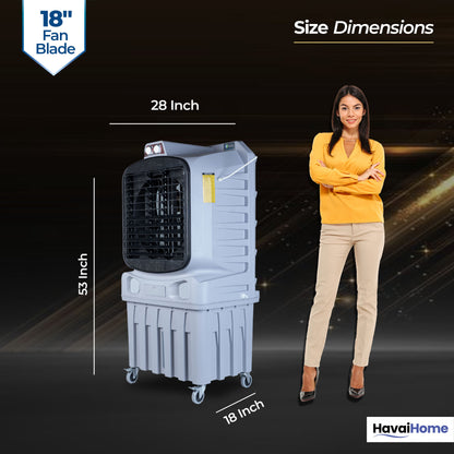 Mighty 18" Air Cooler | 18 Inch Blade | 110L Tank Capacity | 210W Power | 600 Sqft Coverage | Auto Swing | Back Honeycomb | Clockwise | Lockable Wheels