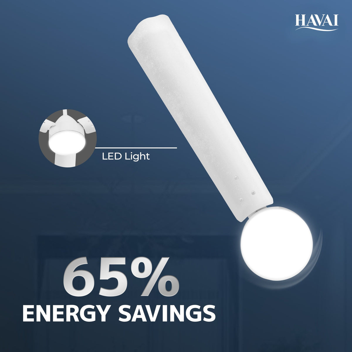 HAVAI Spinel BLDC Ceiling Fan 28W, 1200mm Blade with Remote - Pearl White,9W LED Light