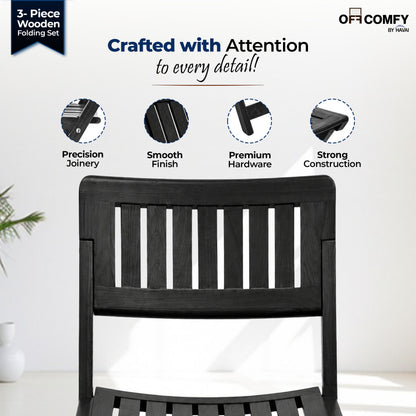 HAVAI Teakwood Foldable Balcony Furniture Set | 2 Chairs &amp; 1 Table | Premium Solid Teak Wood Outdoor Patio Set | Garden, Balcony, Terrace &amp; Cafe Furniture | Pre-Assembled Natural Wood Finish (BLACK)