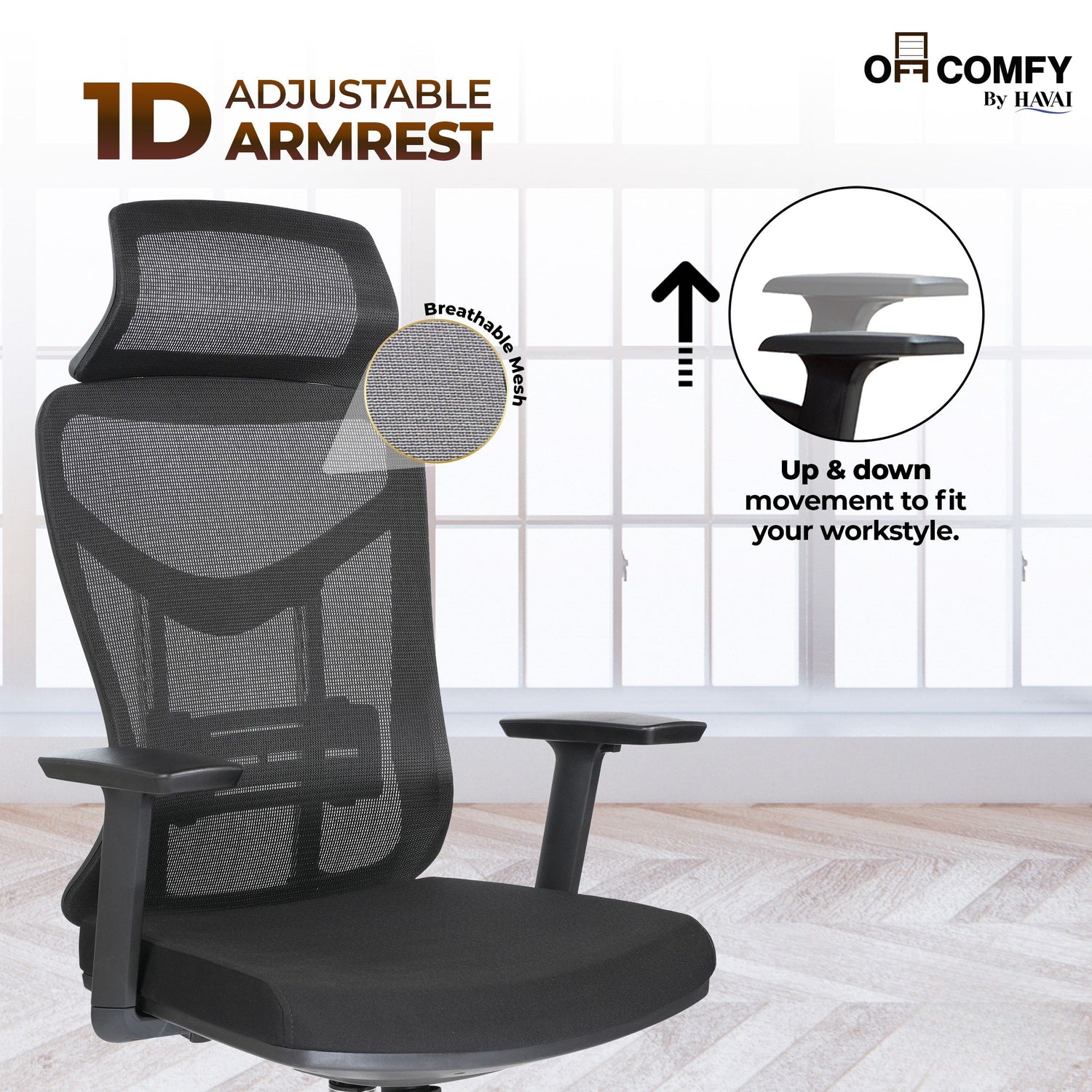 HAVAI Pulse High Back Ergonomic Mesh Office Chair |  Multi-Lock Tilt Mechanism | Chrome Base| Breathable Mesh Back | Fixed Headrest (Black)