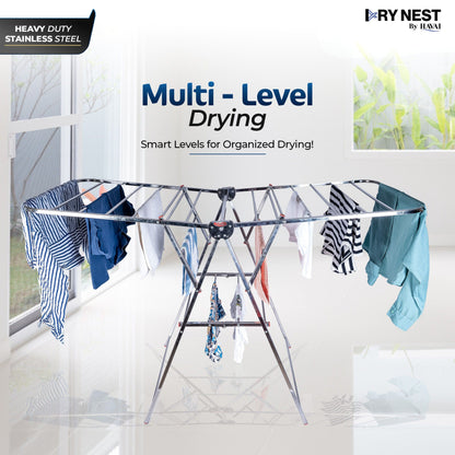 DryNest by Havai – 4.1 KG Heavy Duty Foldable Cloth Drying Stand | Premium Rust-Free Stainless Steel Laundry Rack with Strong Steel Rods | Indoor, Outdoor &amp; Balcony Use | Portable Clothes Dryer Stand