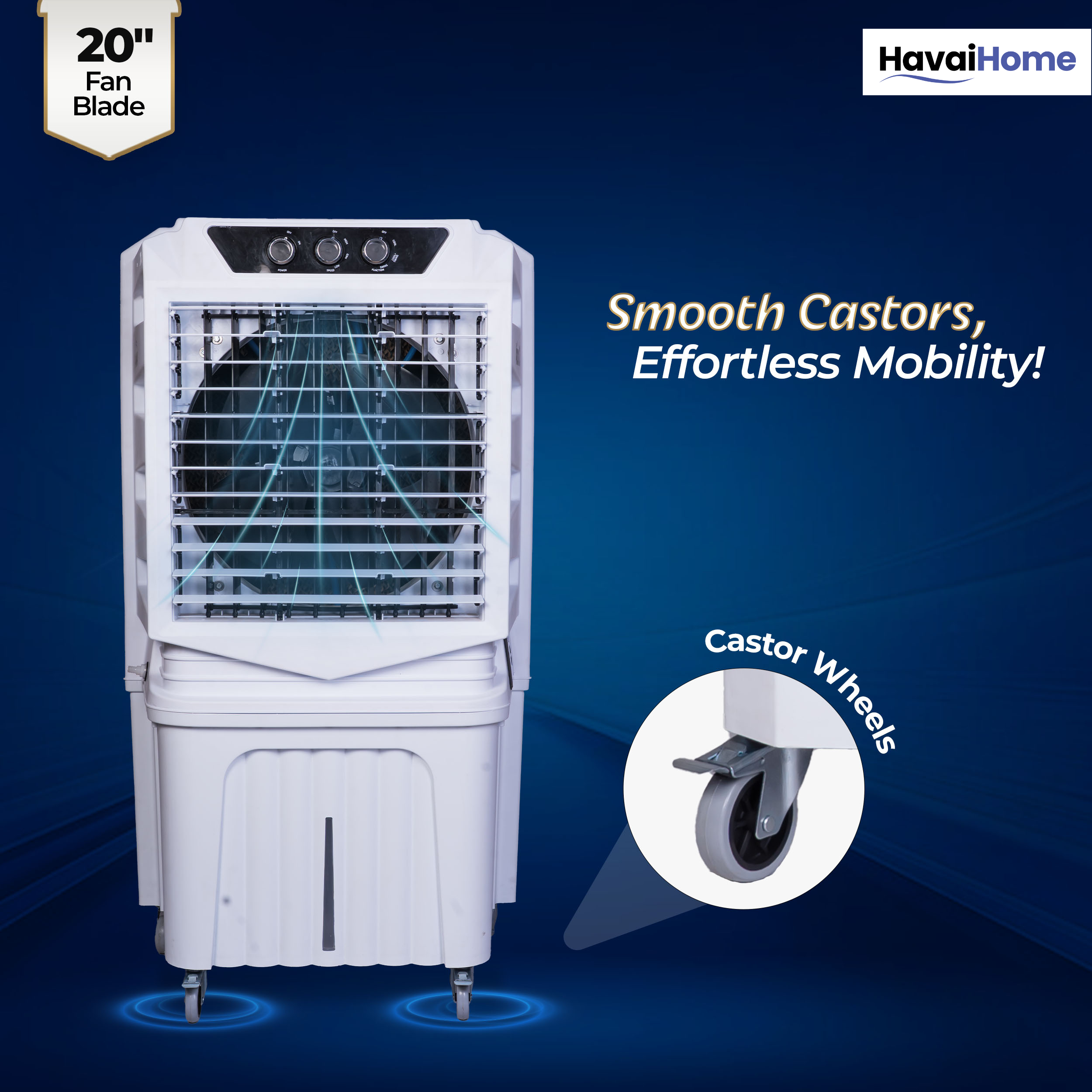 HAVAI Arizona 20 Desert Air Cooler | 120L Water Tank | 20-Inch Metal Blade | 4800 m³/hr Air Delivery | 35 Ft Air Throw | Double Bearing Low Noise Motor | Thick Honeycomb Pads | Covers up to 500 Sq Ft | 1 Year On-Site Warranty