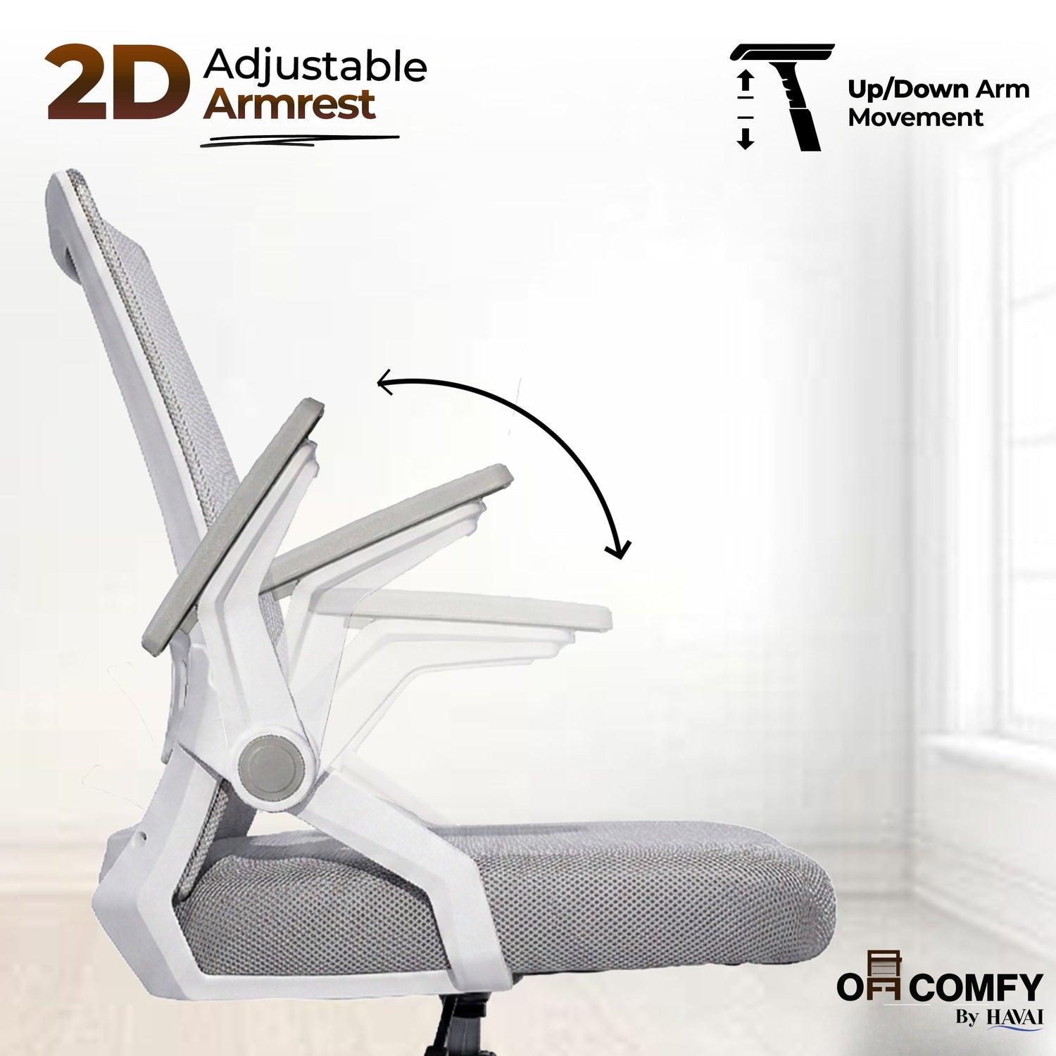 HAVAI Airon Ergonomic Office Chair with Mesh Back | Executive Computer Chair with Reclining &amp; Folding Function | Nylon Armrests | Class 2 Gas Lift | Plywood Base Support | Grey Seat | WFH &amp; Office Use | (Grey)