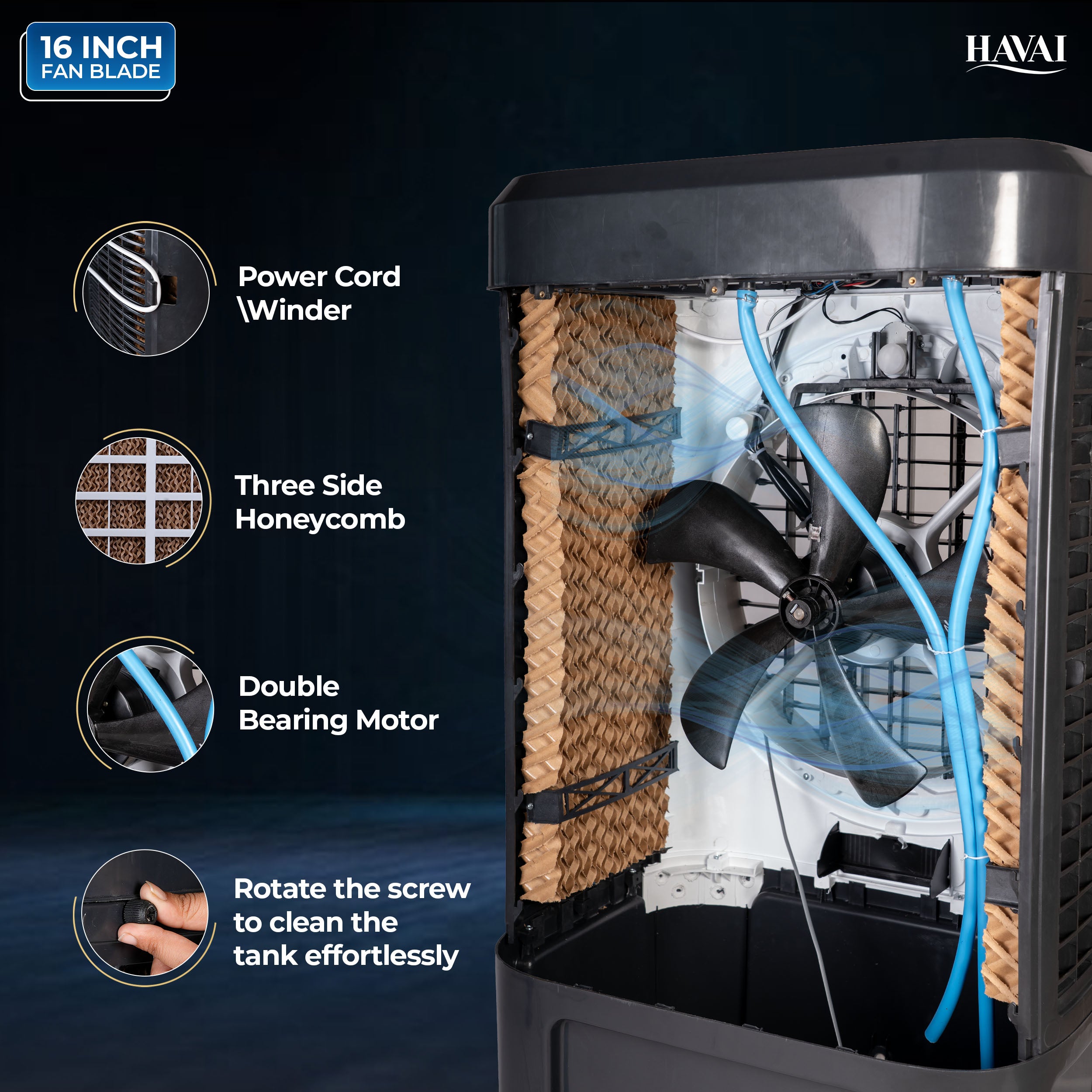 Havai Elite Pro 90 Desert Air Cooler, 90 L, 16-Inch Fan, 20 Ft Air Throw