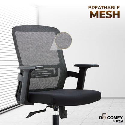 HAVAI Ergolite Mid Back Ergonomic Mesh Office Chair |  One Lock Tilt Mechanism | Fixed Armrests | Nylon Base |  Breathable Mesh Back (Black)