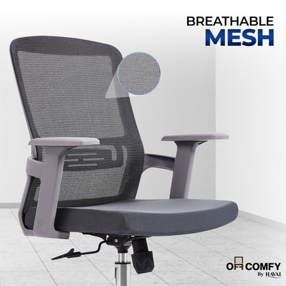 HAVAI Ergolite Mid Back Ergonomic Mesh Office Chair |  One Lock Tilt Mechanism | Fixed Armrests | Nylon Base |  Breathable Mesh Back (Grey)