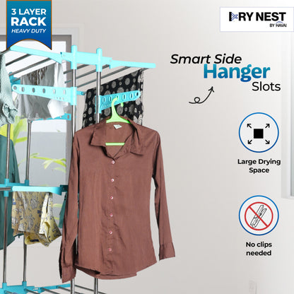 HAVAI DryNest 5.2 KG Premium Clothes Drying Stand with Wheels | Heavy-Duty Rust-Free Steel &amp; Strong Steel Rods | 3-Layer Foldable Jumbo Rack | Portable &amp; Balcony-Friendly