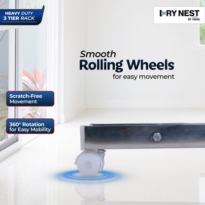 DryNest By HAVAI – Heavy Duty 3-Tier Foldable Cloth Drying Stand |  Stainless Steel Rack for Indoor &amp; Outdoor Use |  Portable Clothes Stand for Balcony &amp; Home Drying