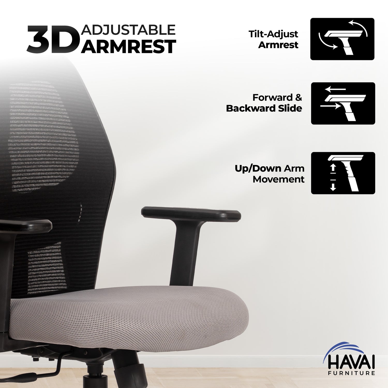 HAVAI Tauras Lean Back High Back Mesh Ergonomic Office Chair | Single Lock Synchro Tilt | Nylon Base | Class 4 Gaslift | 1D Adjustable Armrests | 50mm Casters | Premium Mesh Back &amp; Fabric Seat