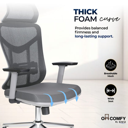 HAVAI Pulse High Back Ergonomic Mesh Office Chair |  Multi-Lock Tilt Mechanism | Chrome Base| Breathable Mesh Back | Fixed Headrest (Grey)
