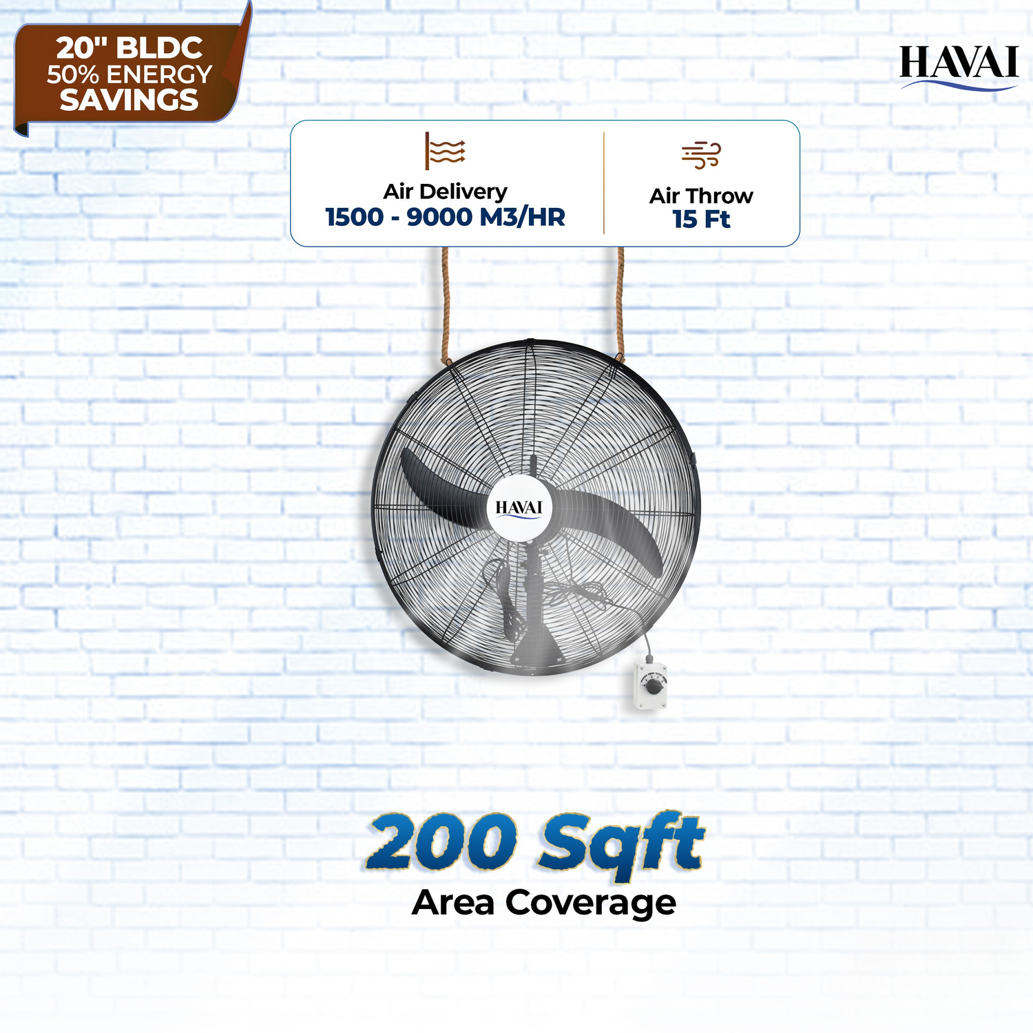 BLDC Wall Mount Fan 20 Inch, 50% Savings On Electricity, High Velocity, Heavy Duty Metal For Industrial, Commercial And Residential Use, Assembly Included , Black