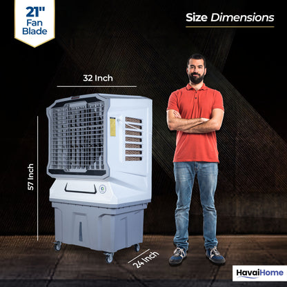 Cyclone Desert Air Cooler | 21" Fan Blade | 150L Tank Capacity | 330W High-Performance Cooling | 750 Sq. Ft. Coverage | Auto Swing | Back Honeycomb Pads | Lockable Wheels | White &amp; Grey