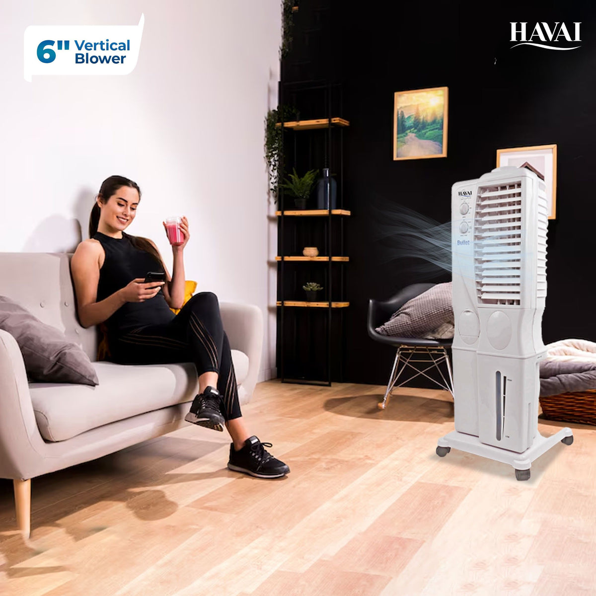HAVAI Bullet Tower Air Cooler - 20 Liter, White