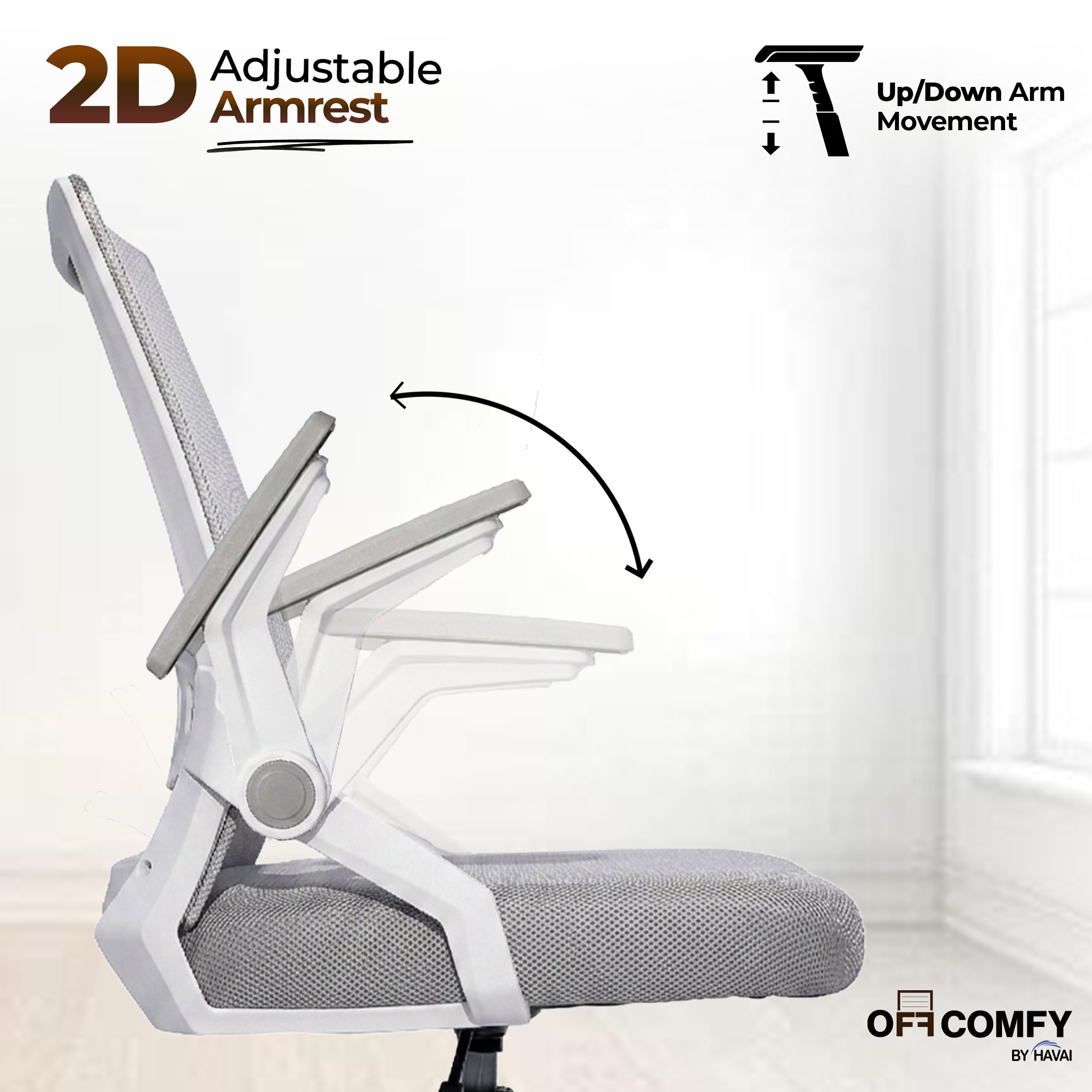 HAVAI Airon Ergonomic Office Chair with Mesh Back | Executive Computer Chair with Reclining &amp; Folding Function | Nylon Armrests | Class 2 Gas Lift | Plywood Base Support | Grey Seat | WFH &amp; Office Use | (Grey)