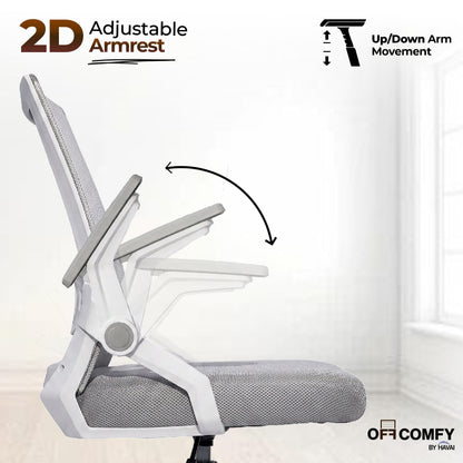 HAVAI Airon Ergonomic Office Chair with Mesh Back | Executive Computer Chair with Reclining &amp; Folding Function | Nylon Armrests | Class 2 Gas Lift | Plywood Base Support | Grey Seat | WFH &amp; Office Use | (Grey)