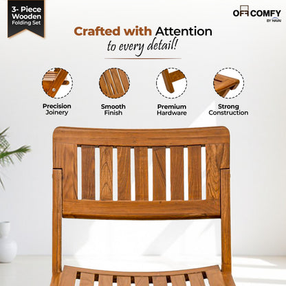 HAVAI Teakwood Foldable Balcony Furniture Set | 2 Chairs &amp; 1 Table | Premium Solid Teak Wood Outdoor Patio Set | Garden, Balcony, Terrace &amp; Cafe Furniture | Pre-Assembled Natural Wood Finish (BROWN)