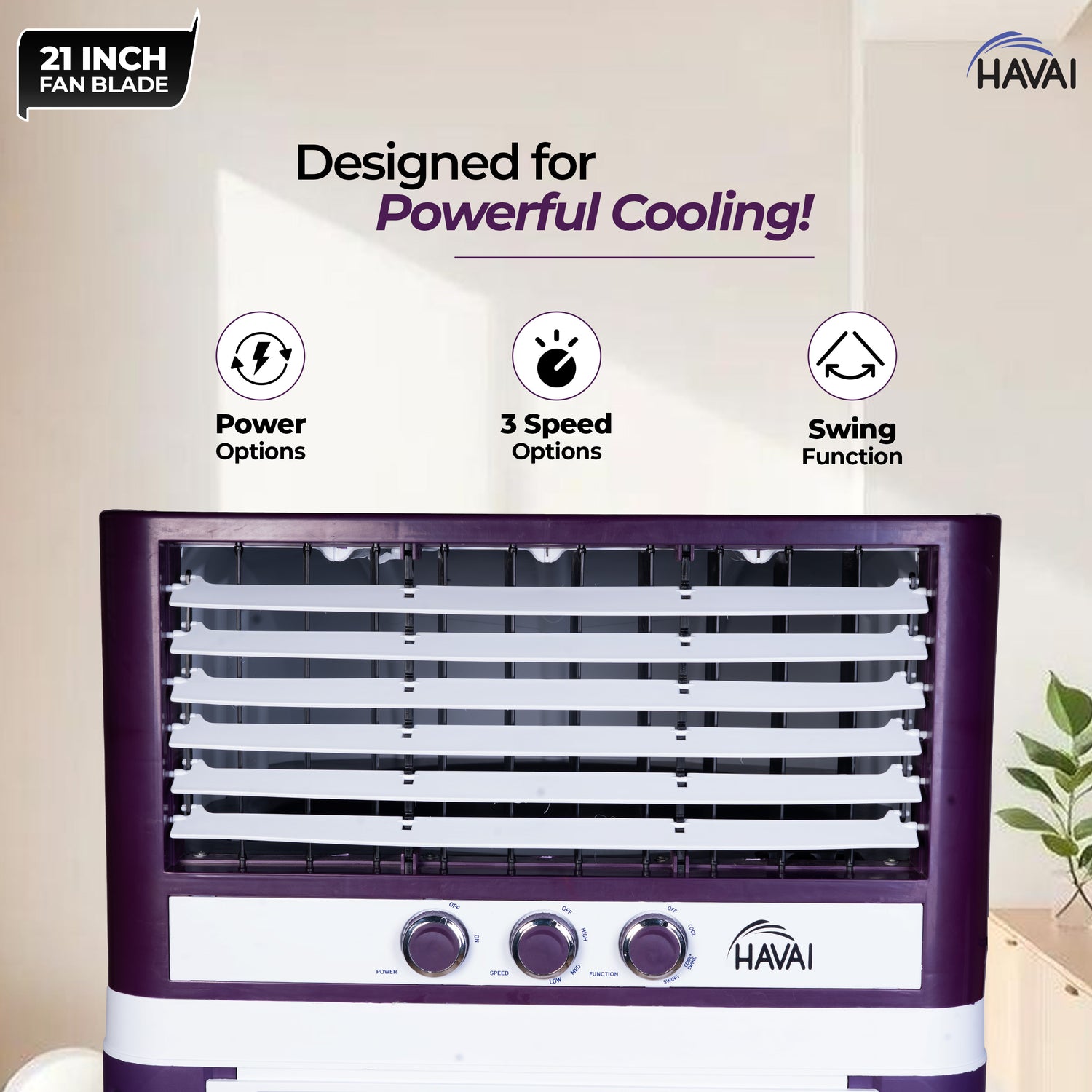 HAVAI 8X Flo Pro Plastic Body Duct Air Cooler | 100L Tank | 21” 4-Leaf Fan | 8500 m³/hr Airflow | 30 ft Air Throw | Double Ball Bearing Motor | 4-Side Honeycomb Cooling