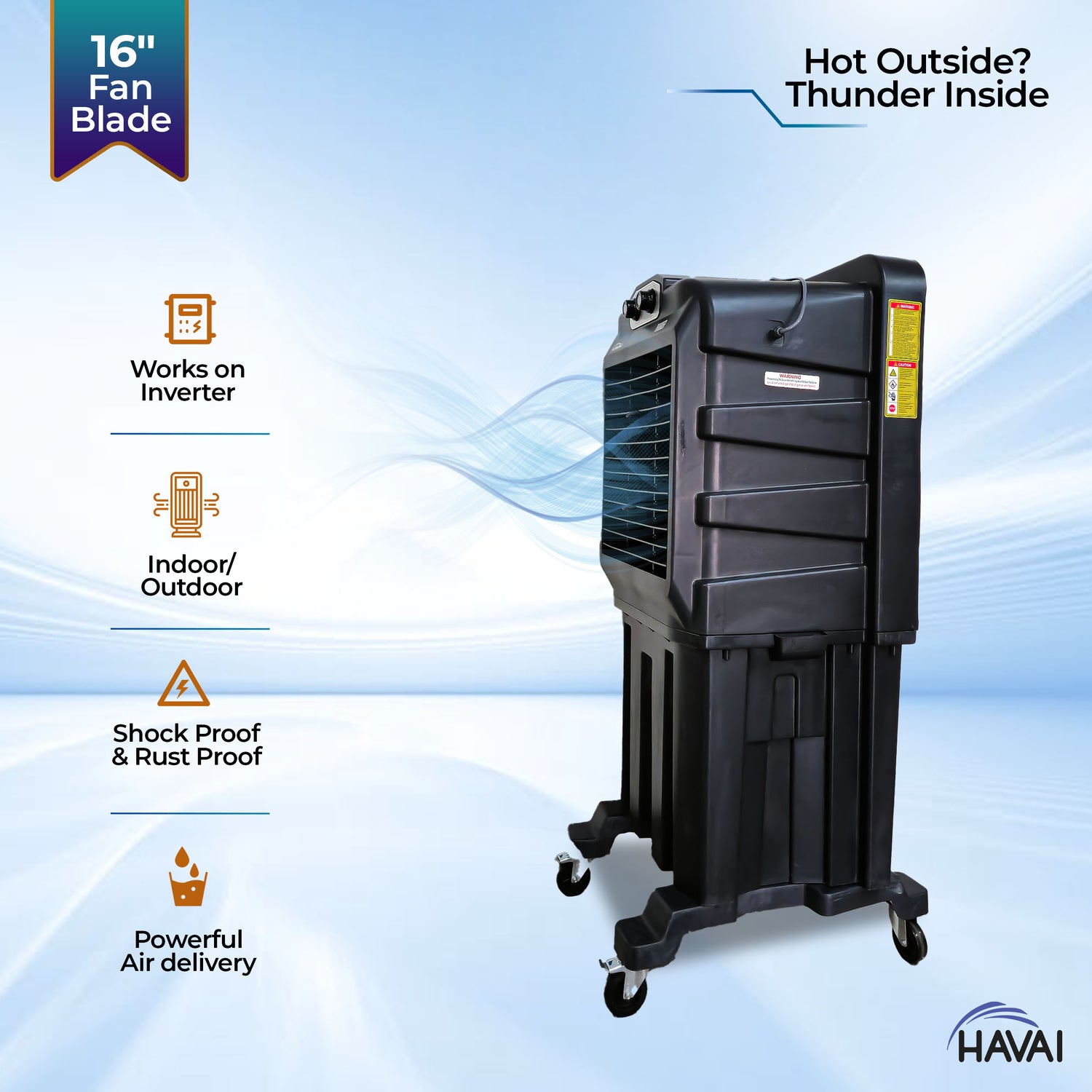Thunder 85 Desert Cooler – 85L, 16-Inch Aluminum Blade, Single Side Thick Honeycomb, 300 sq. ft. Coverage, Powerful Air Throw &amp; Delivery
