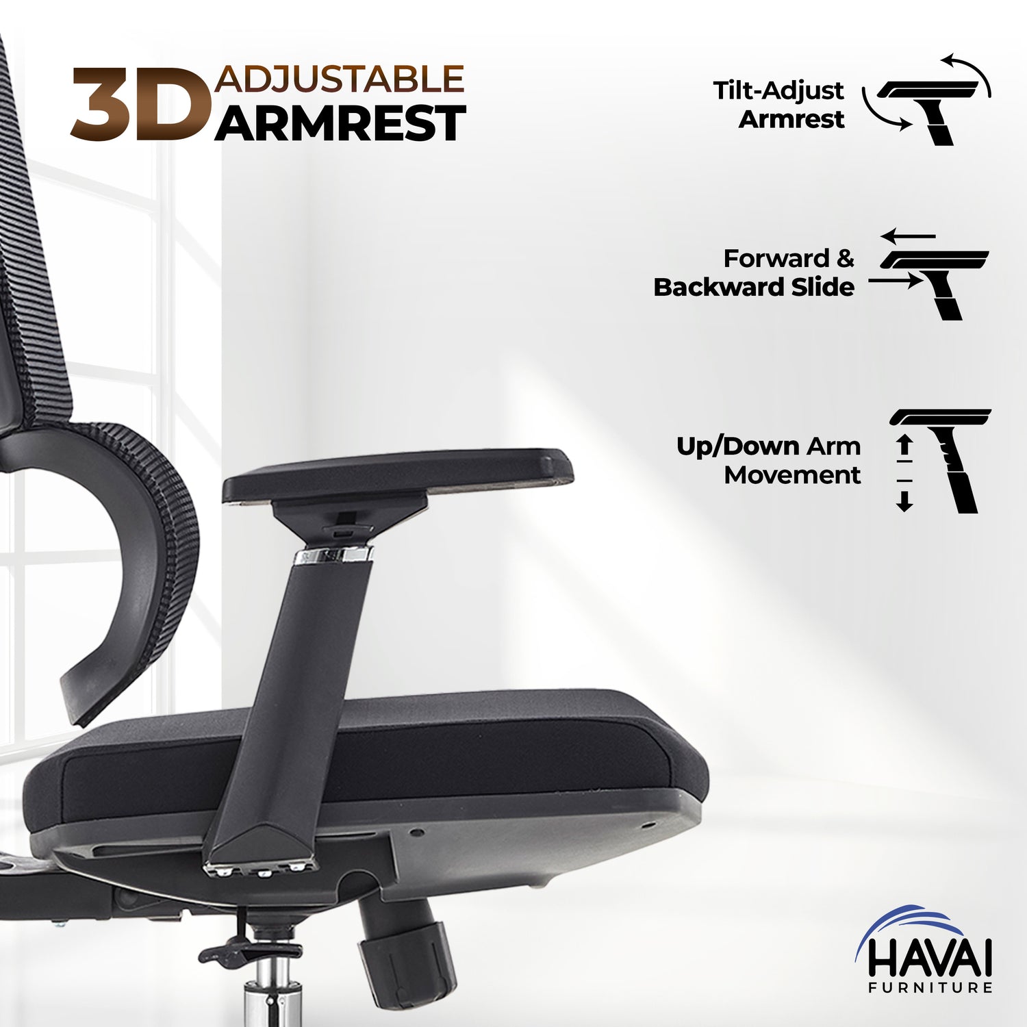 HAVAI Neo High Back Ergonomic Mesh Office Chair |  Multi-Lock Mechanism | Chrome Base | 3D Armrests with PU Pads  | Adjustable Headrest | Breathable Mesh Back (Black