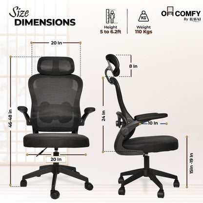 HAVAI LUMA BLACK Ergonomic Mesh Office Chair | Mid Back | Breathable Net Fabric | Height Adjustable | Class 2 Gas Lift | Nylon Base | Smooth Wheels | WFH &amp; Office (BLACK)