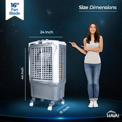 HAVAI Breeze 60L Desert Air Cooler | 16&quot; Fan Blade | 60L Tank Capacity | 500 Sq. Ft. Coverage | Auto Swing | Back Honeycomb Pads | White &amp; Grey