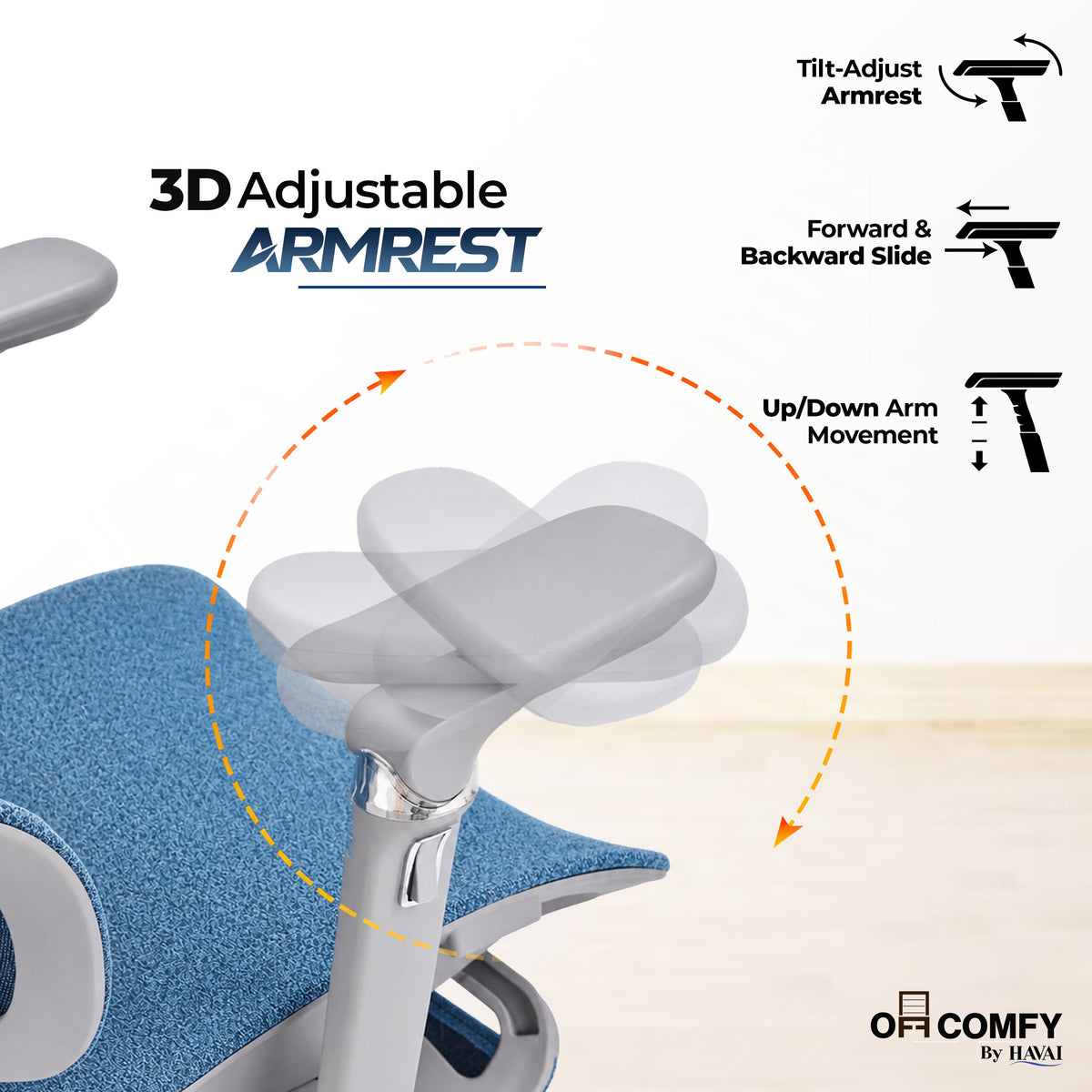 Havai Neo Pro Ergonomic Office Chair with Adjustable Lumbar &amp; Legrest | 3D Adjustable Armrests | Fully Cushioned Seat | Adjustable Headrest | Adjustable Backrest | Adjustable Lumbar Support | Reclining Function | Extendable Leg Rest | Ergonomic Design