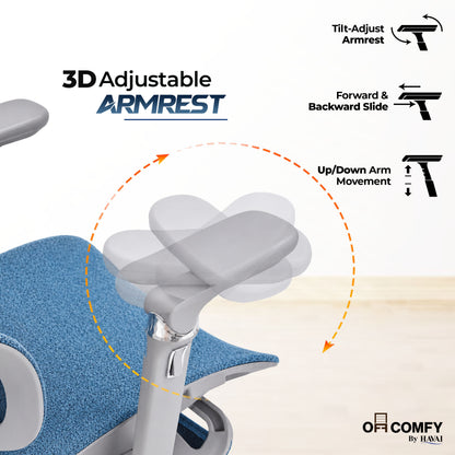 Havai Neo Pro Ergonomic Office Chair with Adjustable Lumbar &amp; Legrest | 3D Adjustable Armrests | Fully Cushioned Seat | Adjustable Headrest | Adjustable Backrest | Adjustable Lumbar Support | Reclining Function | Extendable Leg Rest | Ergonomic Design