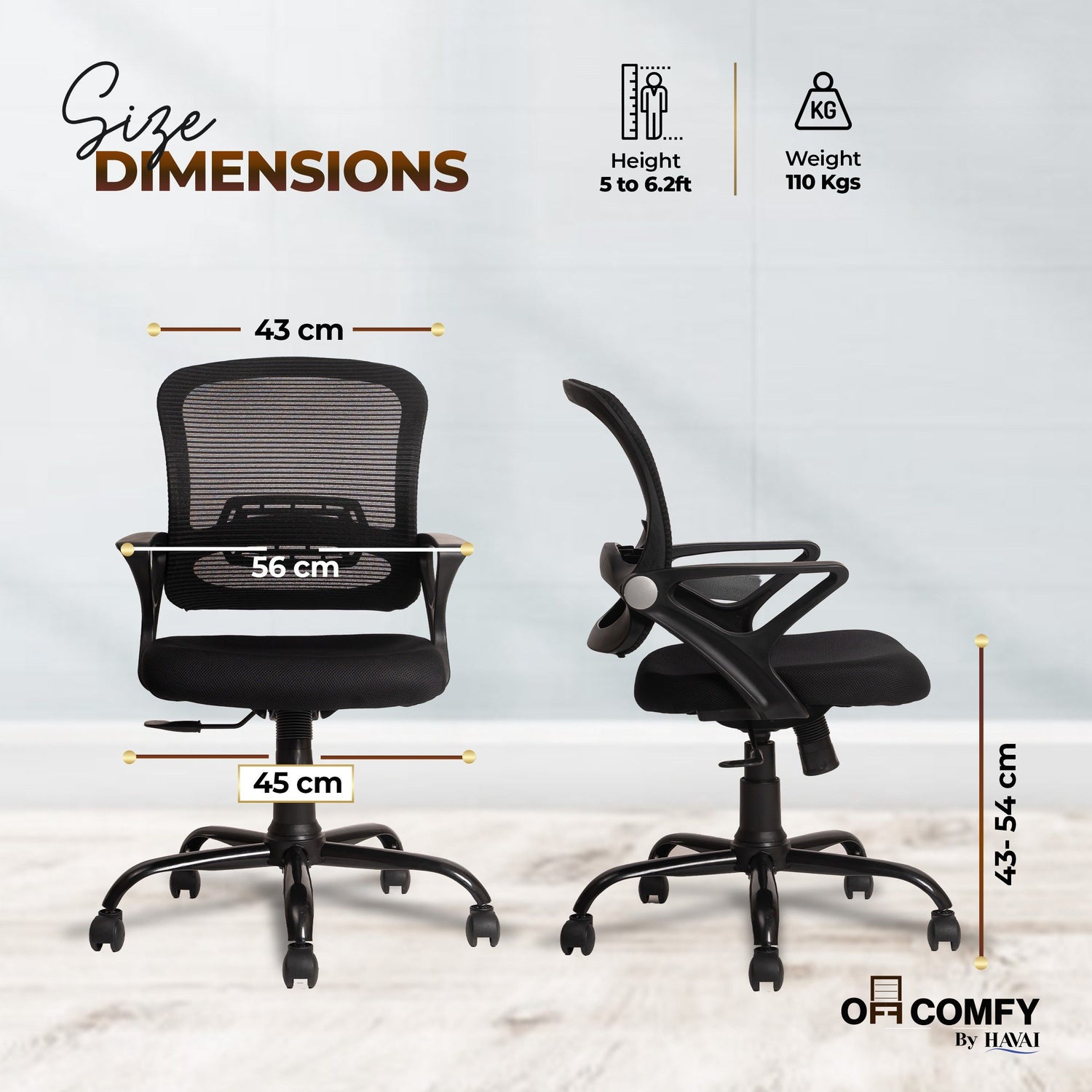 HAVAI Flame Back Low Back Ergonomic Mesh Office Chair |  Single Lock Tilt Mechanism | Mild Steel EPC Base |  Class 4 Gaslift | Fixed Armrests | 50mm Casters | Breathable Mesh Back