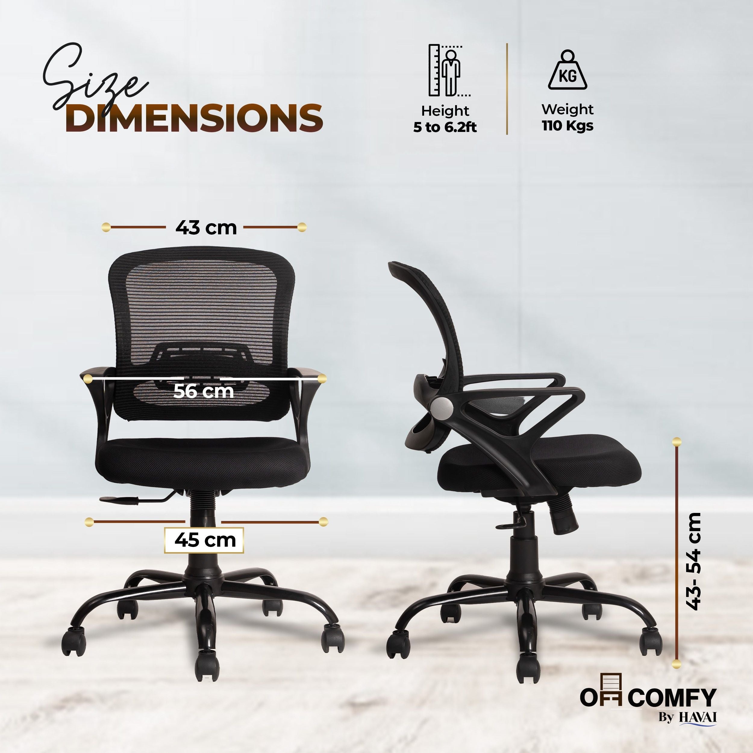 HAVAI Flame Back Low Back Ergonomic Mesh Office Chair |  Single Lock Tilt Mechanism | Mild Steel EPC Base |  Class 4 Gaslift | Fixed Armrests | 50mm Casters | Breathable Mesh Back