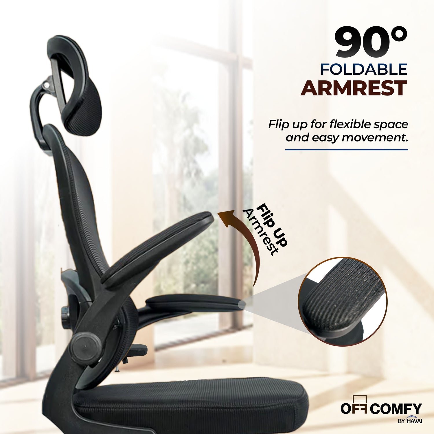 HAVAI LUMA BLACK Ergonomic Mesh Office Chair | Mid Back | Breathable Net Fabric | Reclining | Height Adjustable | Class 2 Gas Lift | Nylon Base | Smooth Wheels | WFH &amp; Office (BLACK)
