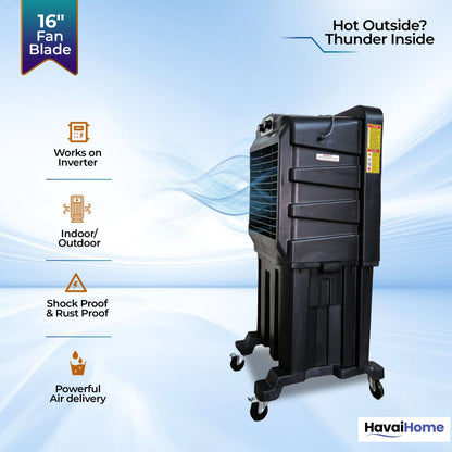 Thunder 85 Desert Cooler – 85L, 16-Inch Aluminum Blade, Single Side Thick Honeycomb, 300 sq. ft. Coverage, Powerful Air Throw &amp; Delivery