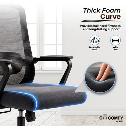 Havai Flexa Mid Back Executive Office Chair | Ergonomic Mesh - Black