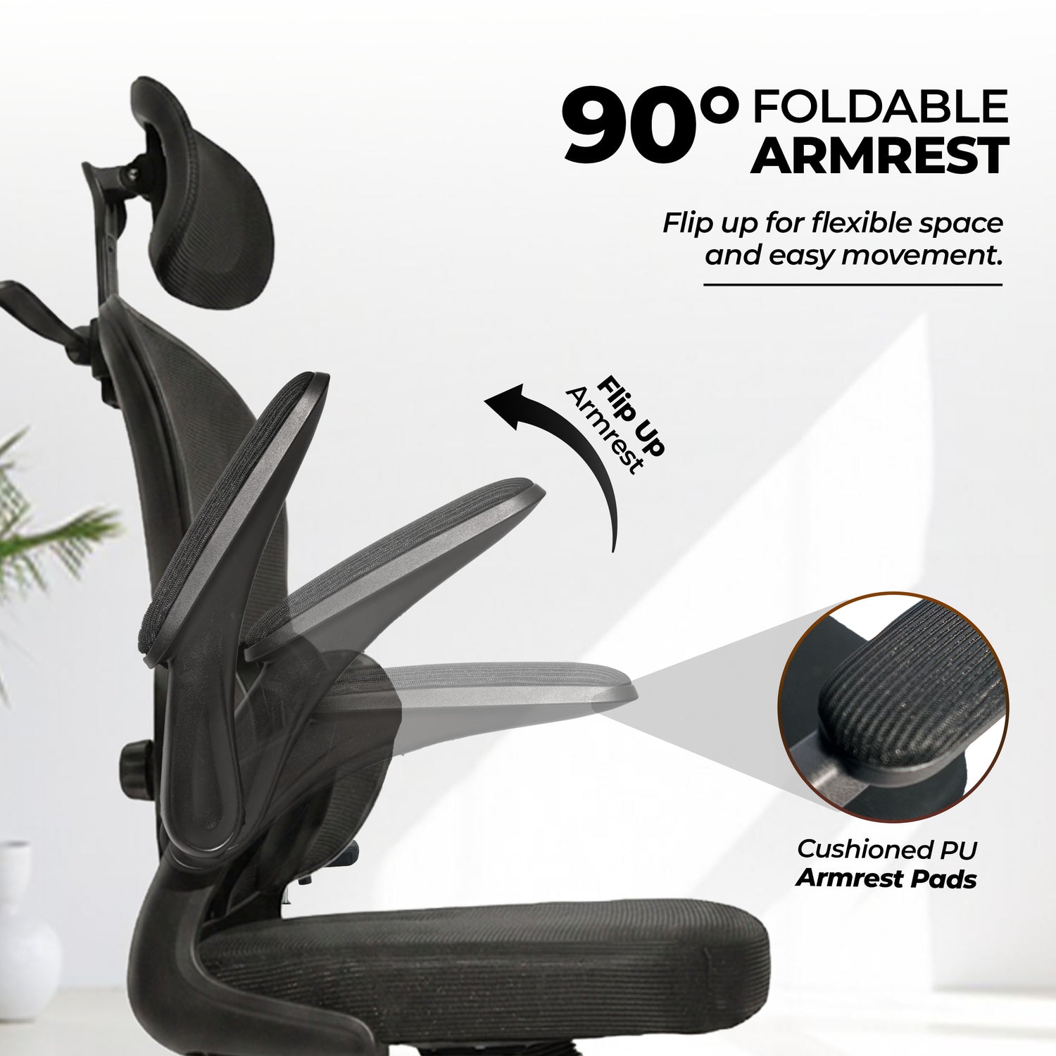 HAVAI Velmora Ergonomic Office Chair | High Back Mesh Chair with Reclining Mechanism, Adjustable Armrest, Headrest &amp; Lumbar Support | Nylon Base &amp; Wheels | Executive/WFH Chair (Black)