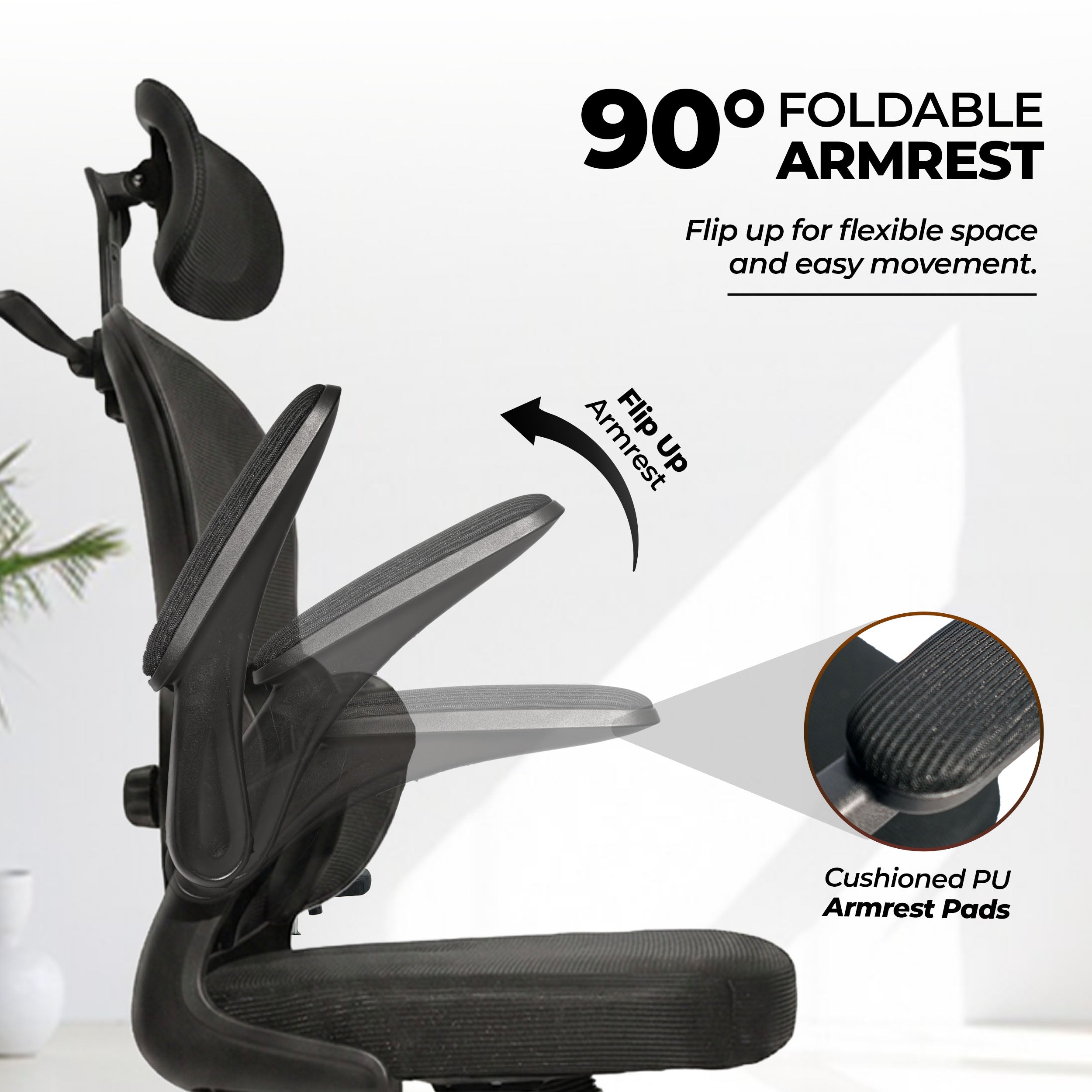 HAVAI Velmora Ergonomic Office Chair | High Back Mesh Chair with Reclining Mechanism, Adjustable Armrest, Headrest &amp; Lumbar Support | Nylon Base &amp; Wheels | Executive/WFH Chair (Black)
