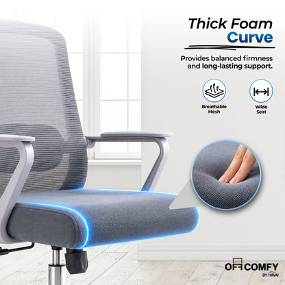 Havai Flexa Mid Back Executive Office Chair | Ergonomic Mesh - Grey