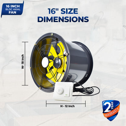 16-Inch Commercial BLDC Axial Fan | Stepless Speed Control | Low Noise | Aluminium Blade | 2000–6000 m³/h Air Volume | 40–80% Energy Saving | No Winding Burnouts | 2-Year BLDC Motor Warranty