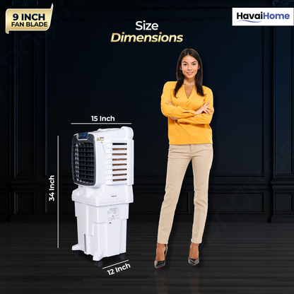 HAVAI Arizona 9 Personal Air Cooler | 9-Inch Blade | 25L Tank | 3-Side Honeycomb Pads | Motorised Louvers | White