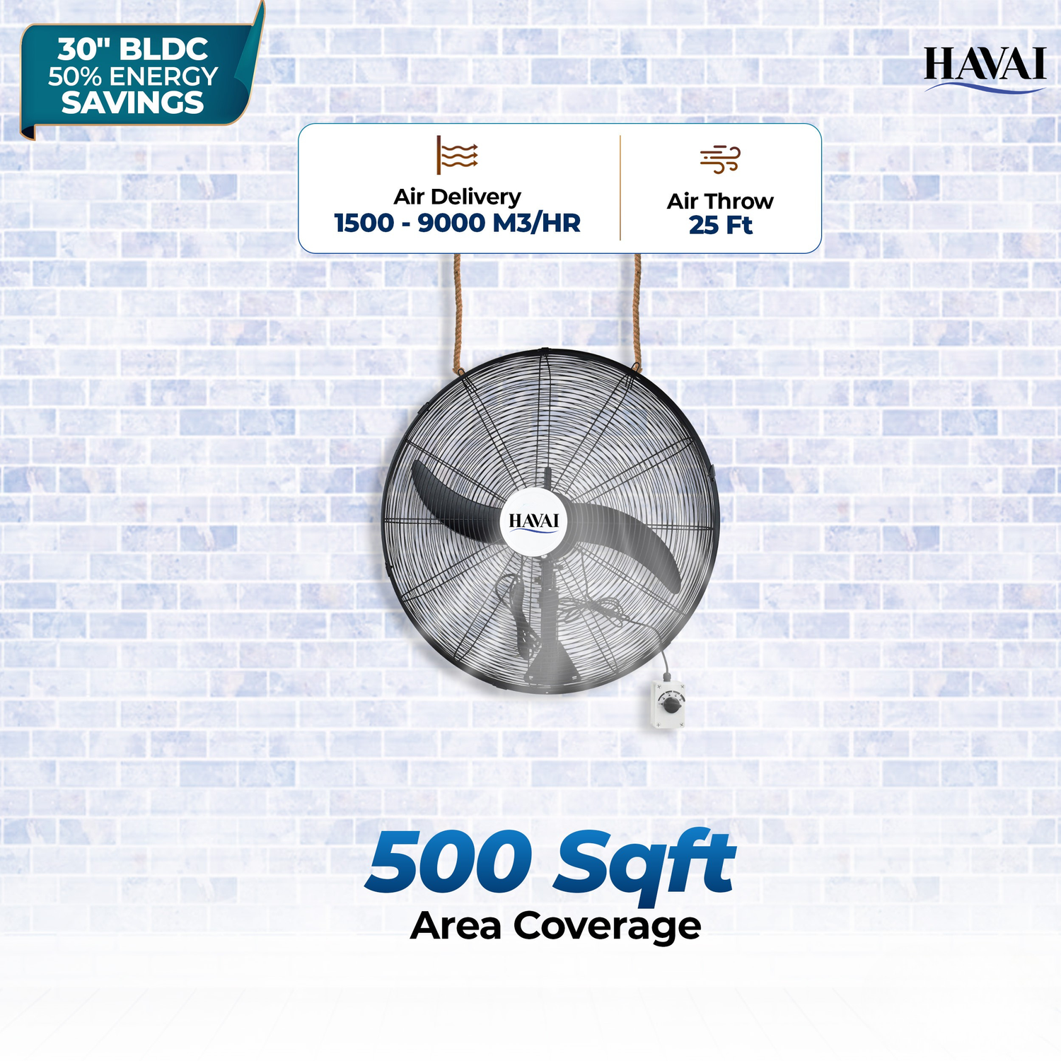 BLDC Wall Mount Fan 30 Inch, 50% Savings On Electricity, High Velocity, Heavy Duty Metal For Industrial, Commercial And Residential Use, Assembly Included , Black
