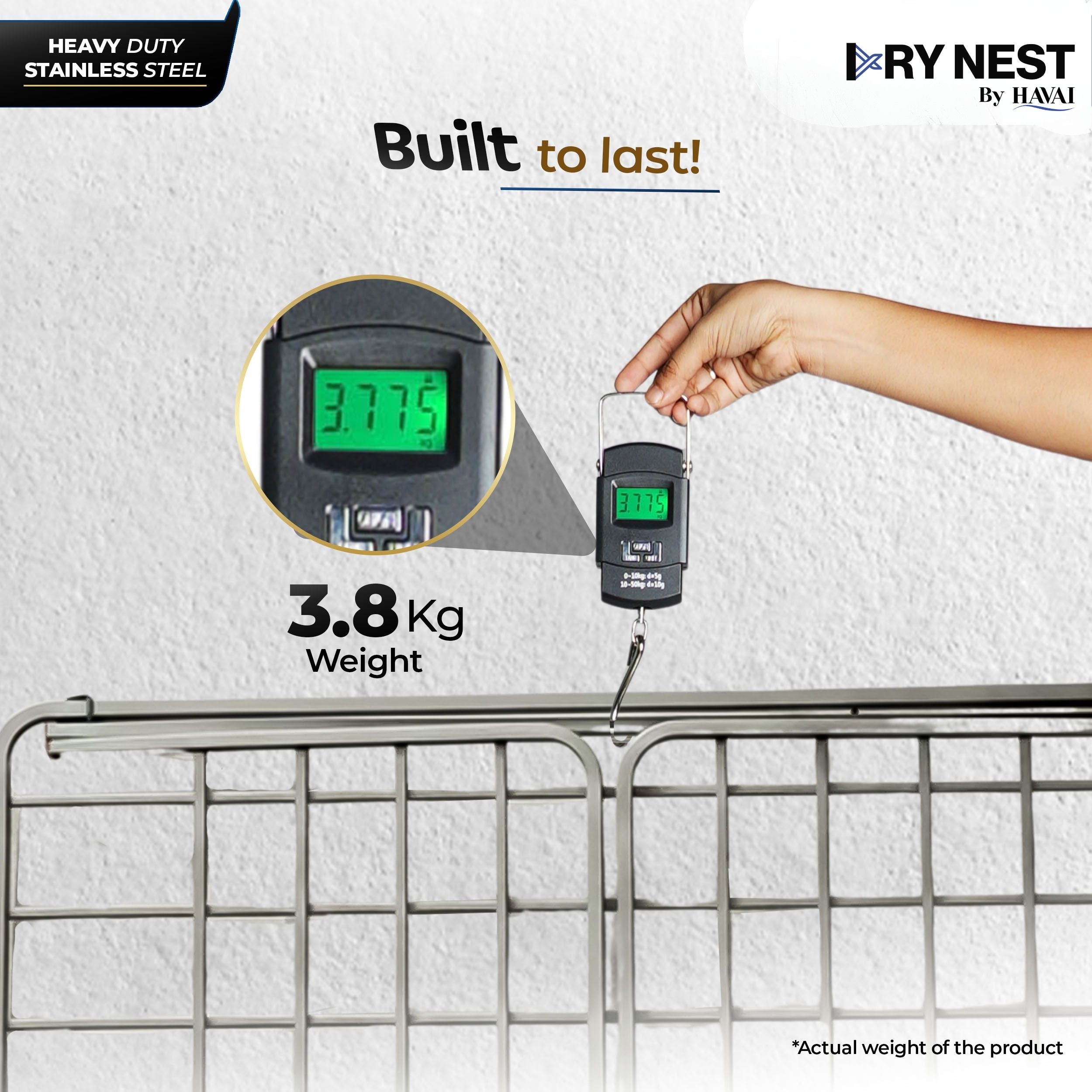 HAVAI DryNest 3.8 KG Heavy Duty Foldable Clothes Drying Stand | 20 Square Rust-Free Steel Rods | Strong Load Capacity | 3-Way Folding Laundry Airer | Space-Saving Indoor &amp; Balcony Clothes Stand | 1-Year Warranty