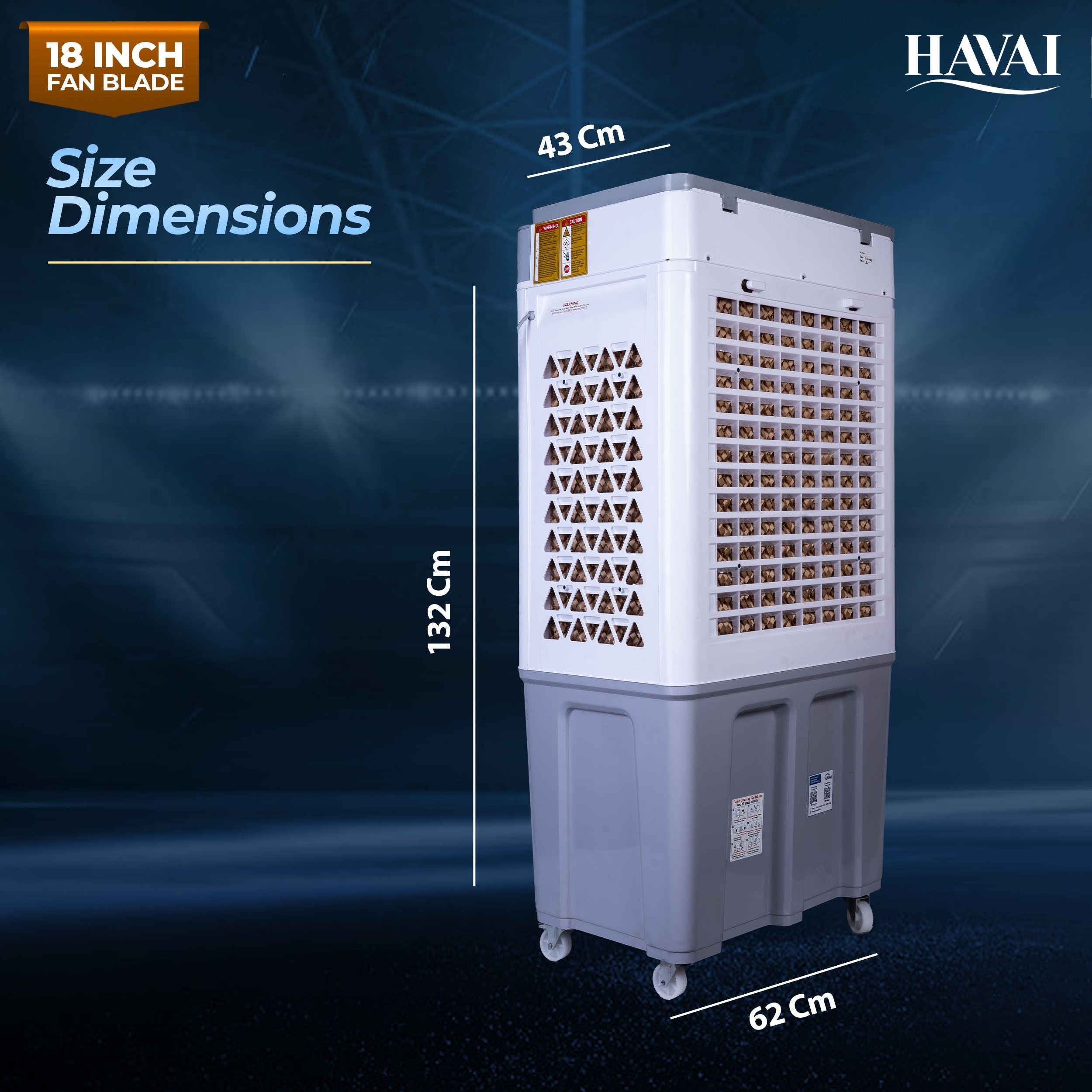 HAVAI Thunder 18+ GT Desert Cooler | 18” Aluminium Blade | 100L Tank | 3-Side Honeycomb Pads | 20 Ft Air Throw | Heavy-Duty 110mm Motor | Auto Swing | White &amp; Grey