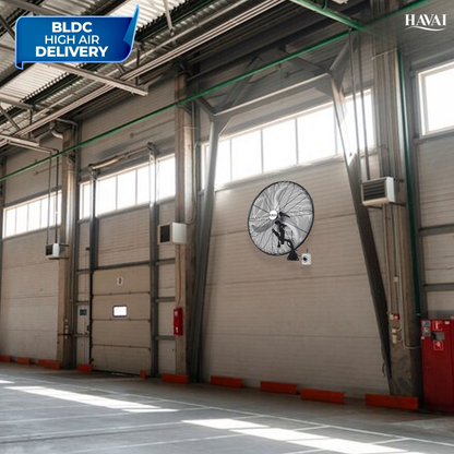 Havai 30" BLDC High-Speed Wall-Mount Fan – 3-Blade Design, Energy Efficient (20W-135W), 700-1400 RPM, 18,000 M³/Hr Airflow, 75-Foot Air Throw, 4-Speed Control, 2-Year Warranty
