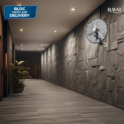 20" BLDC High-Speed Wall-Mount Fan – 3-Blade Design, Energy Efficient (20W-120W), 700-1400 RPM, 11,000 M³/Hr Airflow, 45-Foot Air Throw, 4-Speed Control, 2-Year Warranty