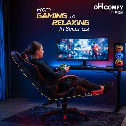 HAVAI Vortex Red Gaming Chair | Ergonomic High Back Computer Chair with Linkage Armrests | Reclining &amp; Folding Backrest | Premium 0.55mm PVC Upholstery | High Density Foam Cushion | Class 1 Gas Lift | 320mm Nylon Base | Heavy Duty Wheels | (Red &amp; Black)