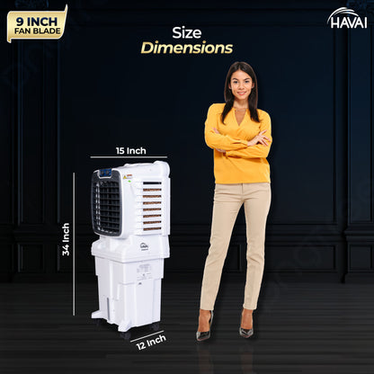 HAVAI Arizona 9 Personal Air Cooler | 9-Inch Blade | 25L Tank | 3-Side Honeycomb Pads | Motorised Louvers | White