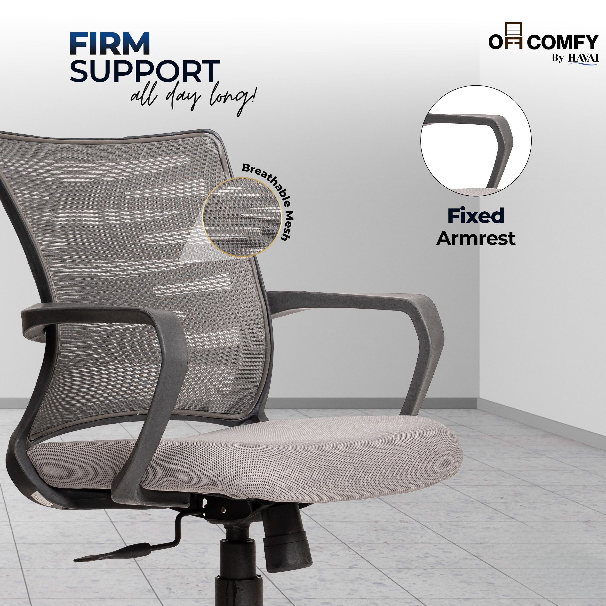 Navy Grey Low Back Ergonomic Mesh Office Chair |  Single Lock Tilt Mechanism | Mild Steel EPC Base | Class 4 Gaslift  | Fixed Armrests | 50mm Casters | Breathable Mesh Back