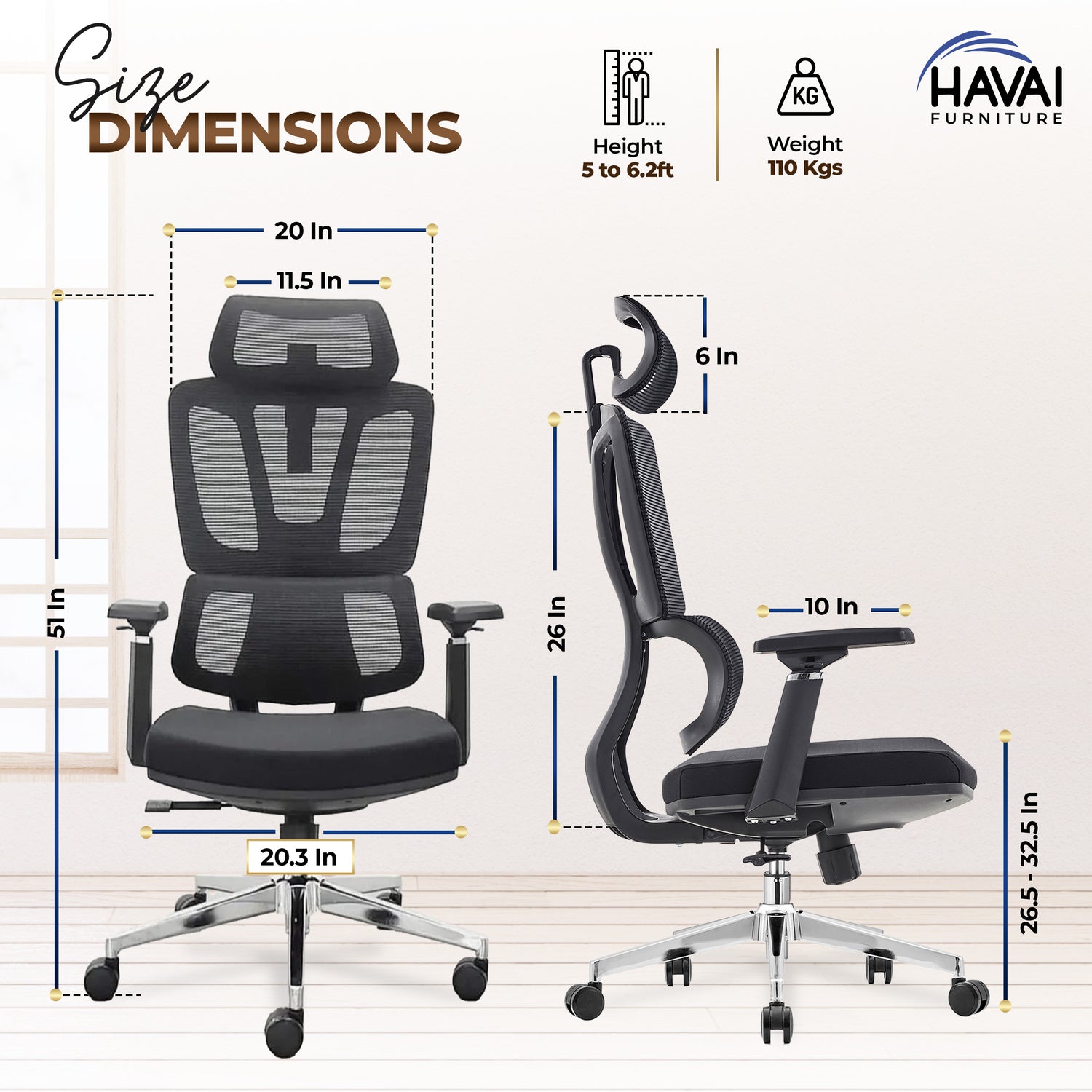 HAVAI Neo High Back Ergonomic Mesh Office Chair |  Multi-Lock Mechanism | Chrome Base | 3D Armrests with PU Pads  | Adjustable Headrest | Breathable Mesh Back (Black
