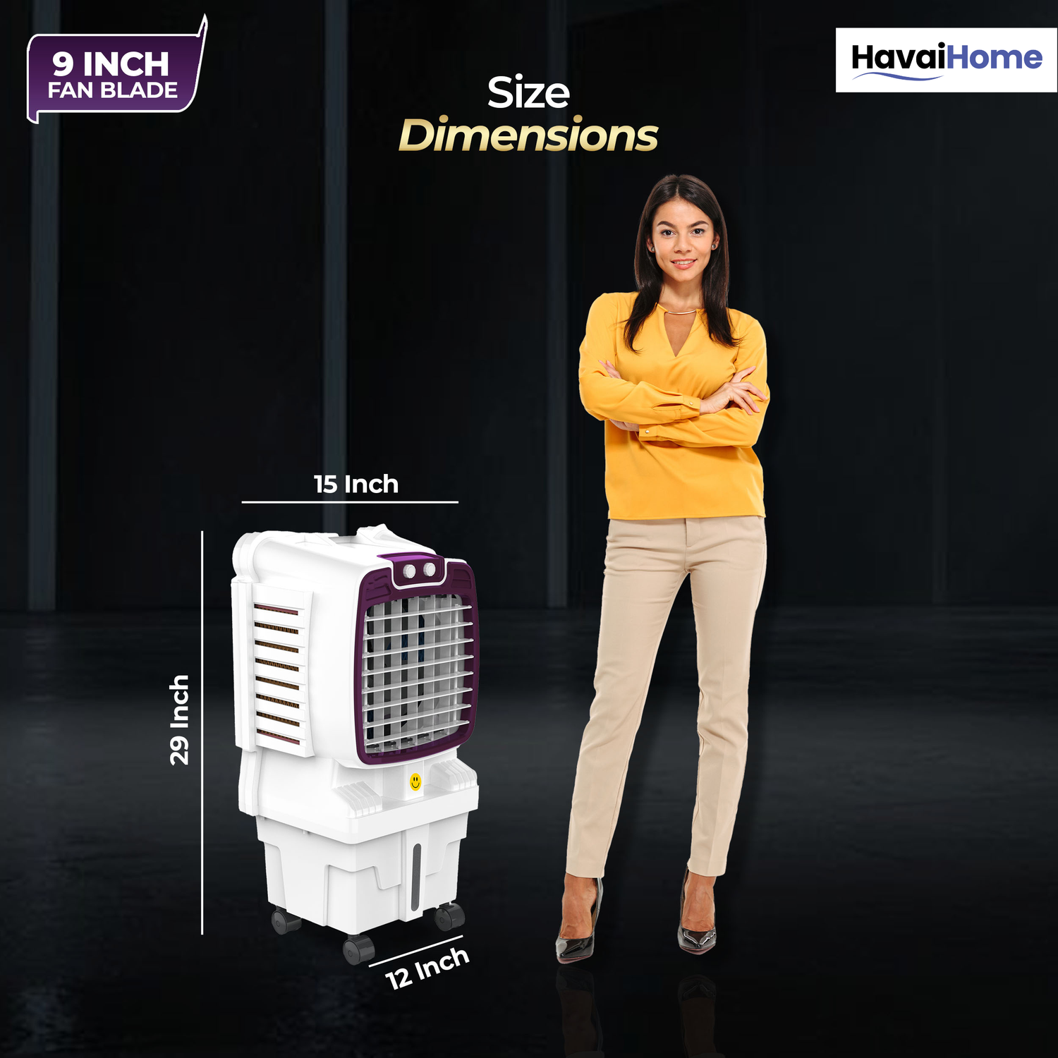 HAVAI Arizona 9 Mini Personal Air Cooler | India’s First 9-Inch Blade Cooler | 2600 RPM | 5 Ft Air Throw | 3-Side Honeycomb | 12L Tank | Motorised Louvers | 120W | Ideal for 50 Sq Ft