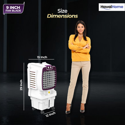 HAVAI Arizona 9 Mini Personal Air Cooler | India’s First 9-Inch Blade Cooler | 2600 RPM | 5 Ft Air Throw | 3-Side Honeycomb | 12L Tank | Motorised Louvers | 120W | Ideal for 50 Sq Ft