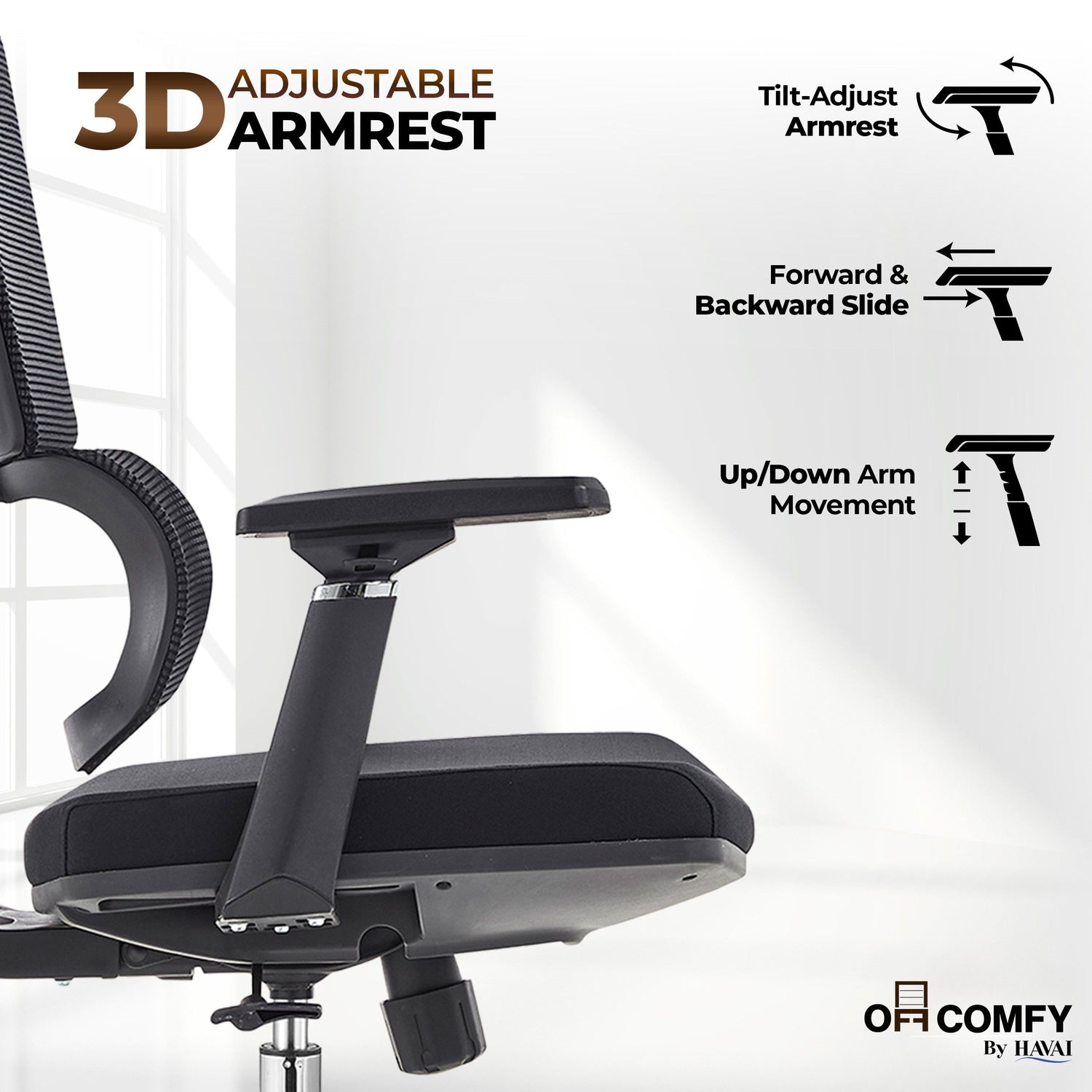 HAVAI Neo High Back Ergonomic Mesh Office Chair |  Multi-Lock Mechanism | Chrome Base | 3D Armrests with PU Pads  | Adjustable Headrest | Breathable Mesh Back (Black
